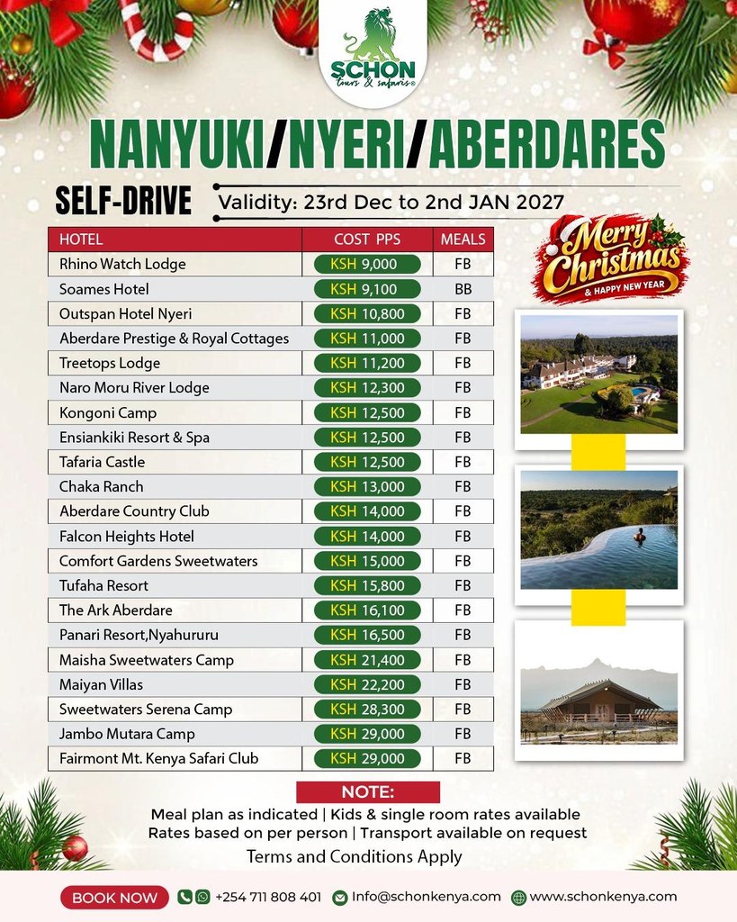 Nanyuki, Nyeri & Aberdares - Self Drive